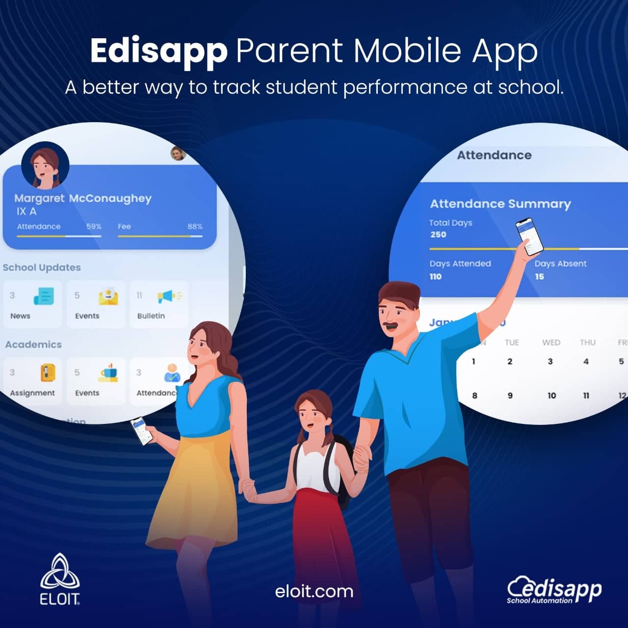 Edisapp Parent Mobile App integrated with the Best School Management System